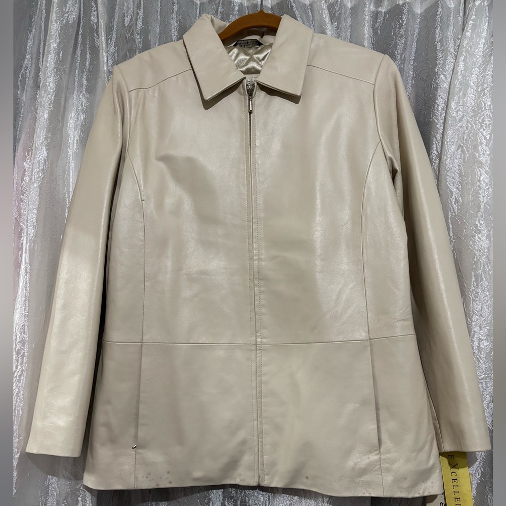 Excelleds Women's Cream Leather Jacket